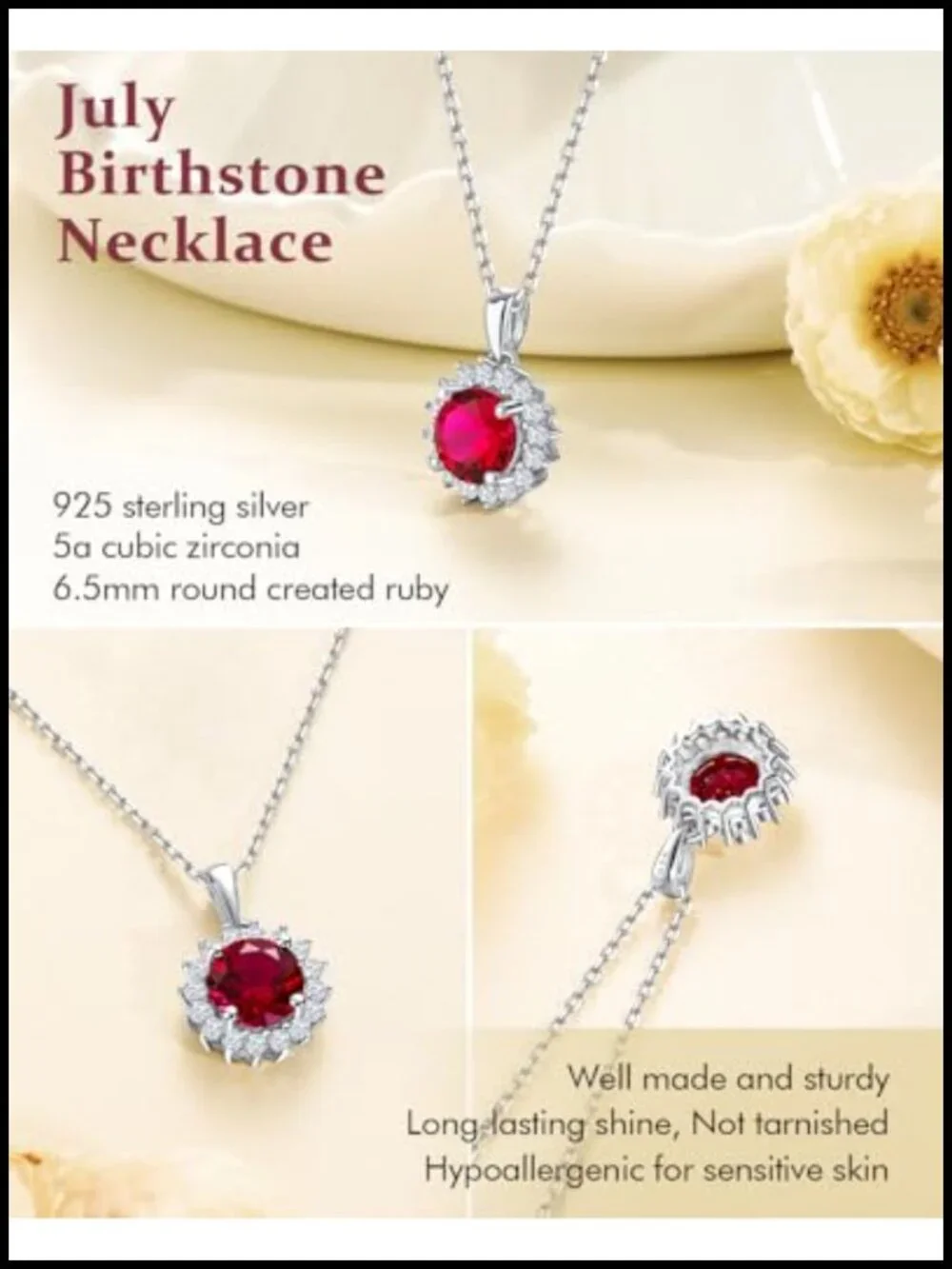 925 Sterling Silver Birthstone Pendant Necklace with Cubic Zirconia Halo